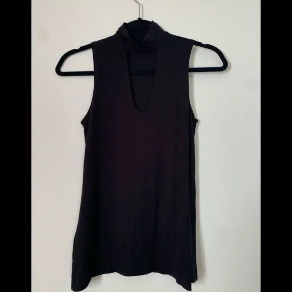 Groceries Apparel Black KeyHole Mock Neck Sleeveless Top Organic Cotton Blend XS - Picture 7 of 9